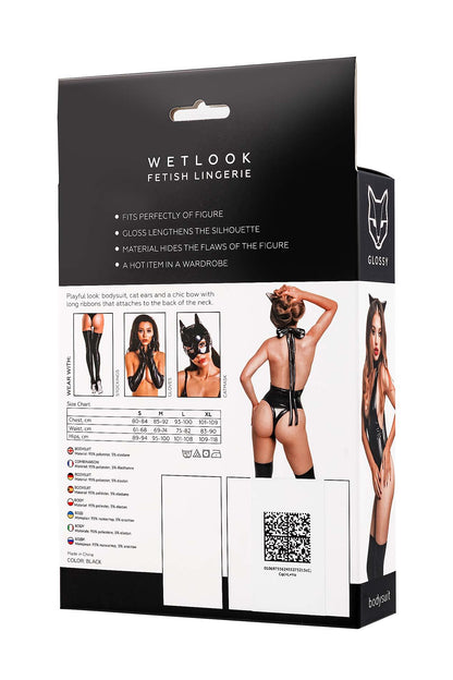 5-Body Glossy Kitti z kocimi uszami wetlook czarne XL-5
