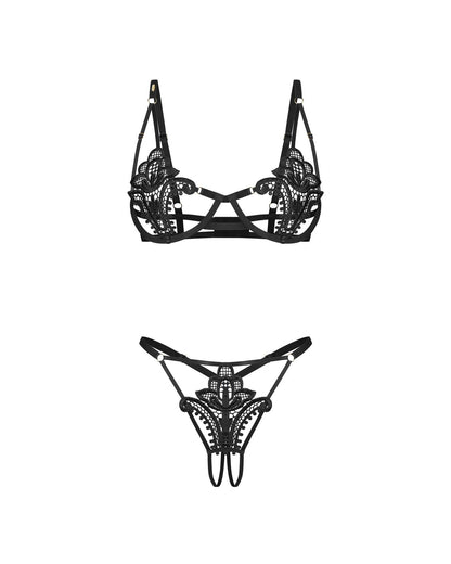 6-Komplet bielizny erotycznej Luise Sublim Black otwarty L/XL Obsessive-6