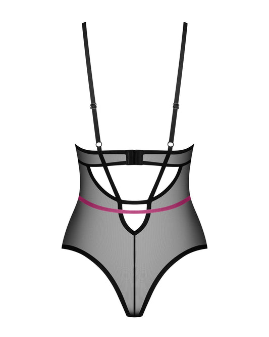 1-Body erotyczne Novenes Obsessive czarne z cyrkoniami XL 2XL-1