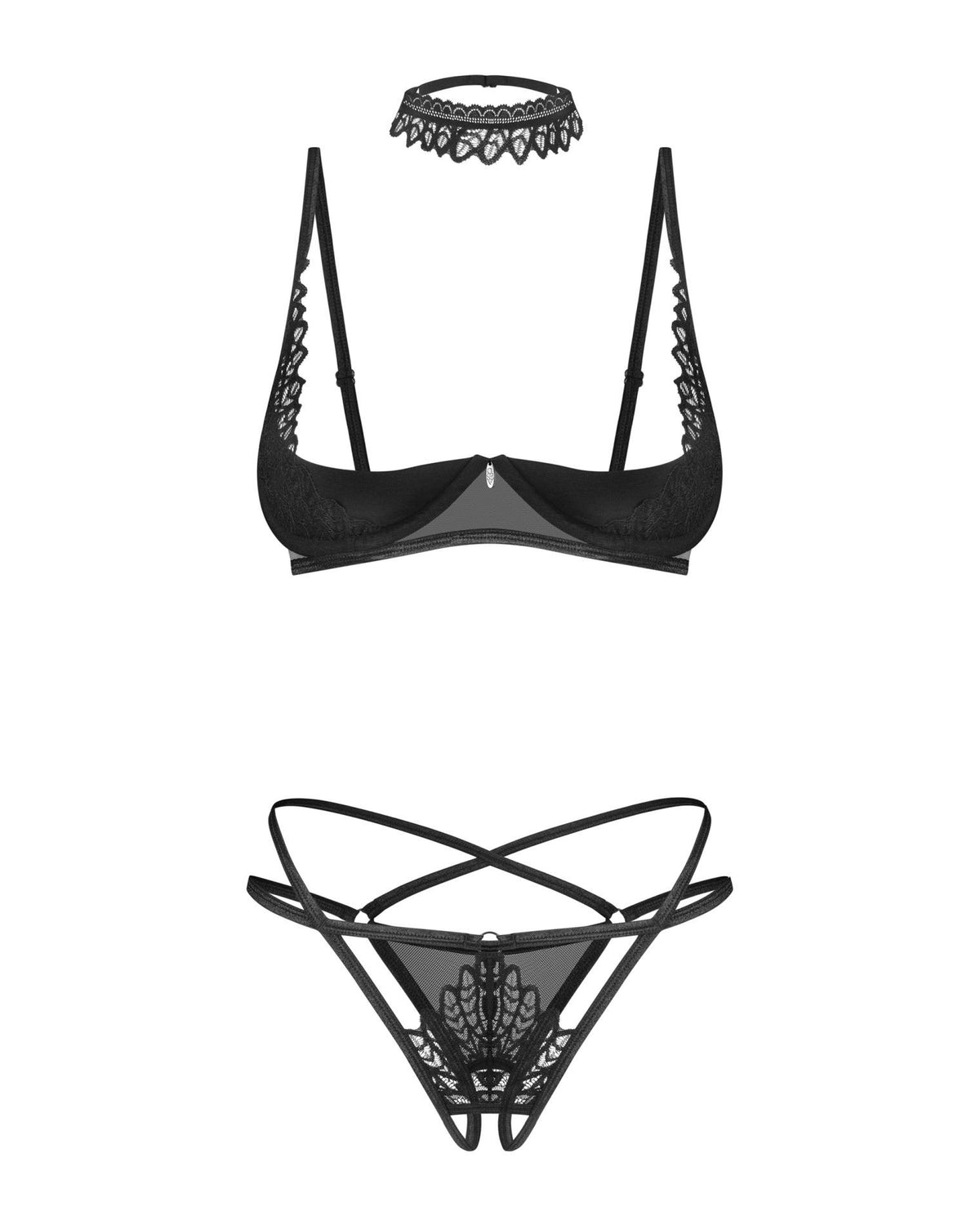 5-Komplet 3 częściowy Obsessive Donarella otwarty czarny M/L-5