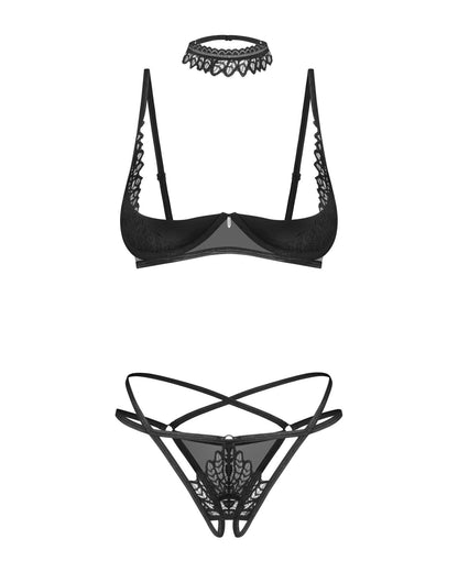 5-Komplet 3 częściowy Obsessive Donarella otwarty czarny M/L-5
