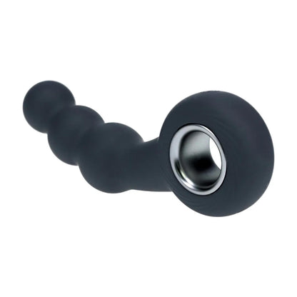 7-Masażer prostaty wibrujący koralikowy z pętlą silikonowy Levelz czarny 15cm-7