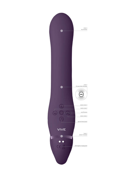 4-Strapon bezpaskowy Vive Ai wibrujący z falami powietrznymi fioletowy USB-4