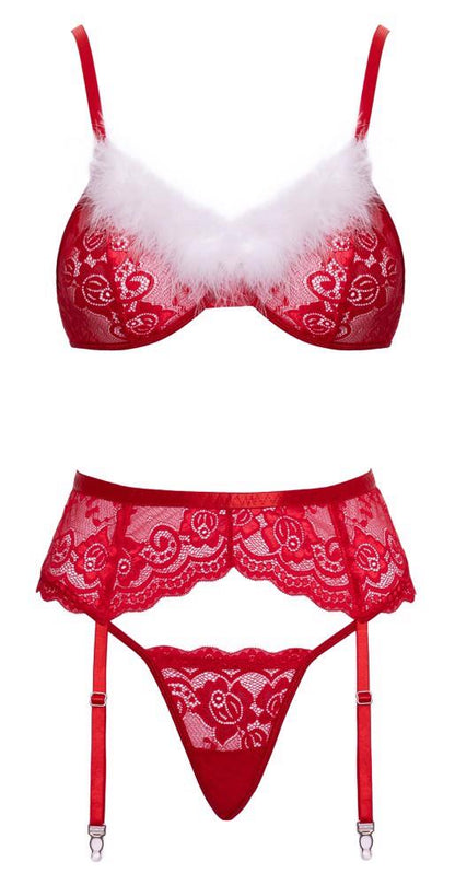 3-Świąteczny komplet bielizny Cottelli LINGERIE czerwony z piórkami S/M-3