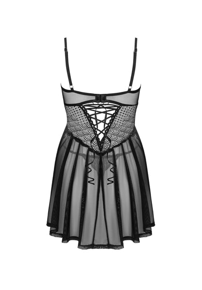 5-Koronkowy babydoll i stringi Obsessive Chemeris czarny XL 2XL-5