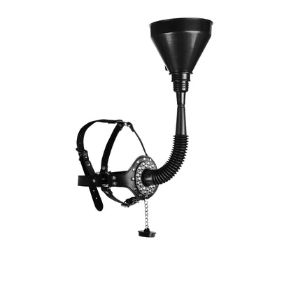 3-Open Mouth Gag Head Harness with Funnel - Black-3