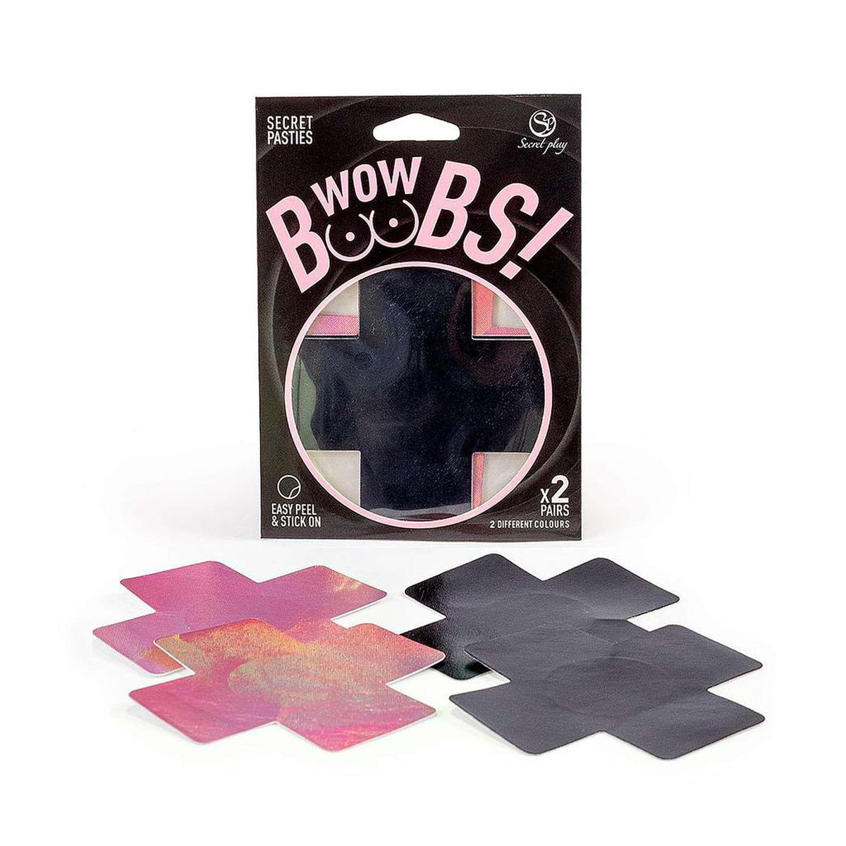 6-Nakładki na sutki WOW Boobs krzyż holograficzne Secret Play czarno-różowe-6
