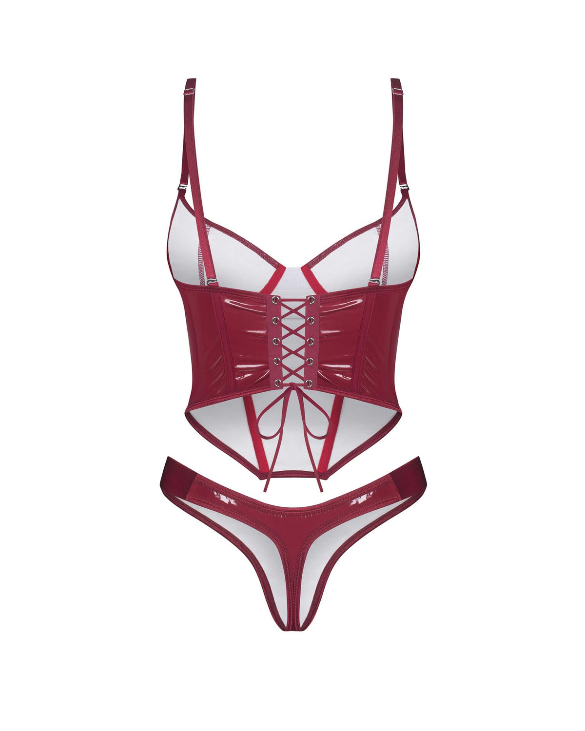 4-Błyszczący lakierowany gorset z stringami Obsessive Redya 2XL/3XL-4