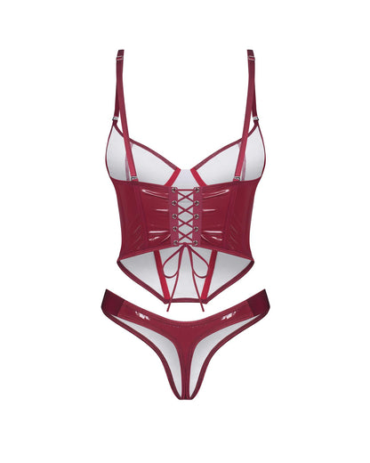4-Błyszczący lakierowany gorset z stringami Obsessive Redya 2XL/3XL-4