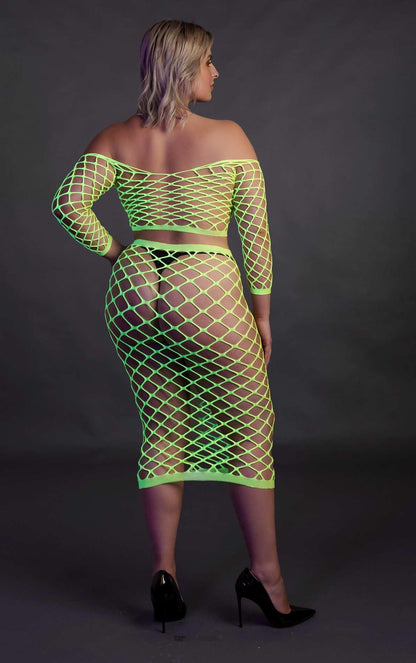 6-Neonowy komplet bielizny Ouch top z rękawem i spódnica XL XXXXL-6