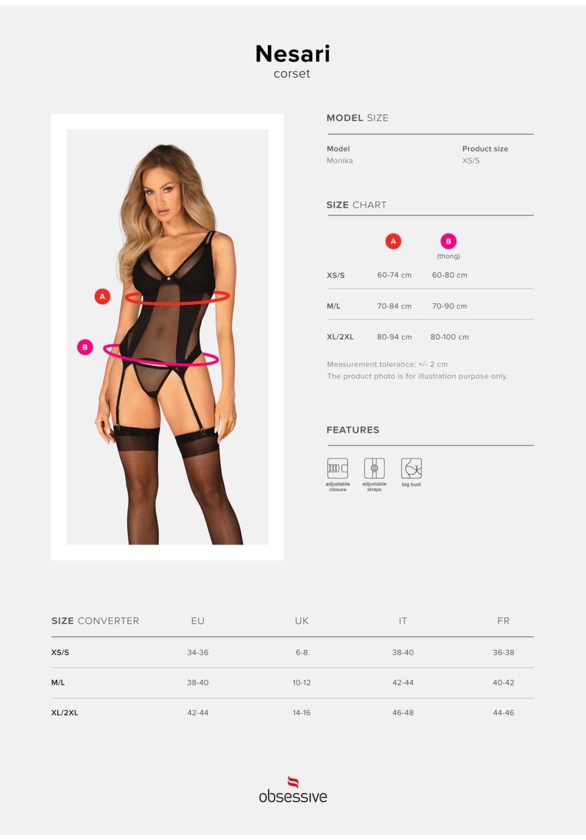6-Gorset i stringi Nesari Obsessive czarne XS/S-6