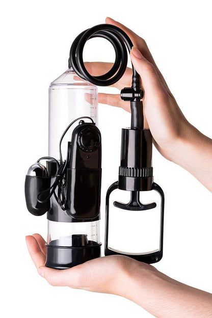 7-Pompka do penisa z wibracją A-Toys transparentna czarna 22,8 cm-7