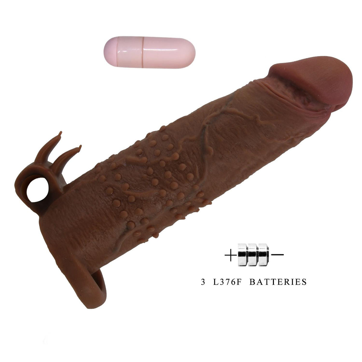 4-Przedłużka wibrująca na penisa Pretty Love brązowa 17 cm-4