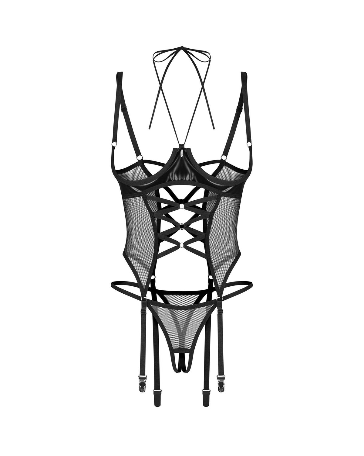 6-Połyskujący gorset z otwartymi miseczkami i stringi Obsessive 2XL/3XL-6