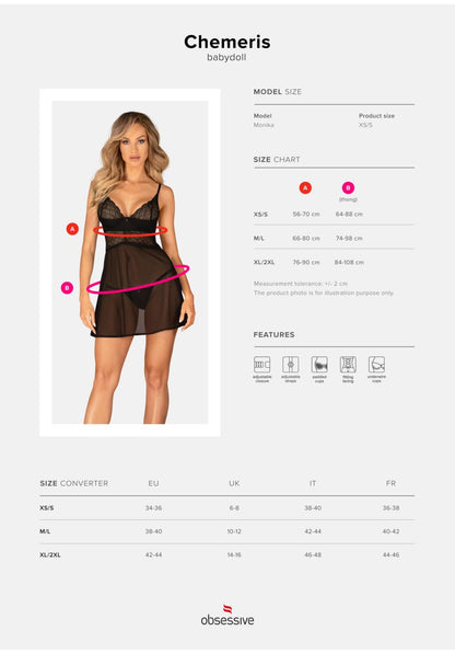 7-Babydoll i stringi Obsessive Chemeris czarny M/L-7