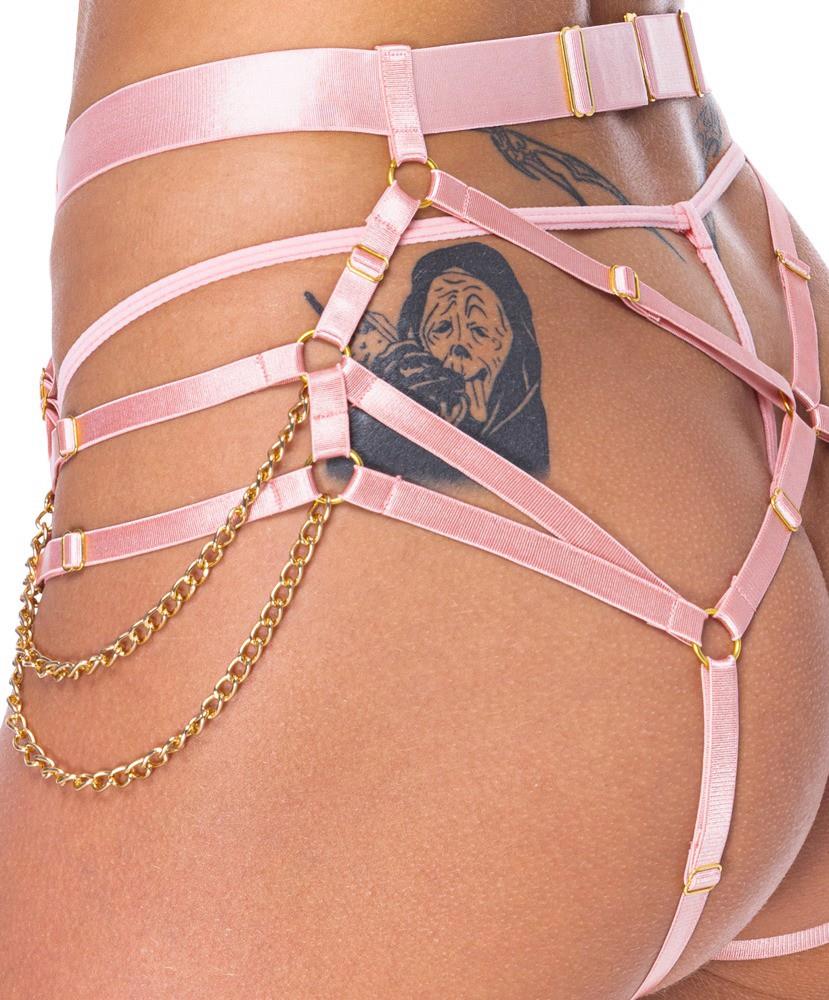 4-Bad Kitty Różowa Uprząż String z Łańcuszkami S L-4
