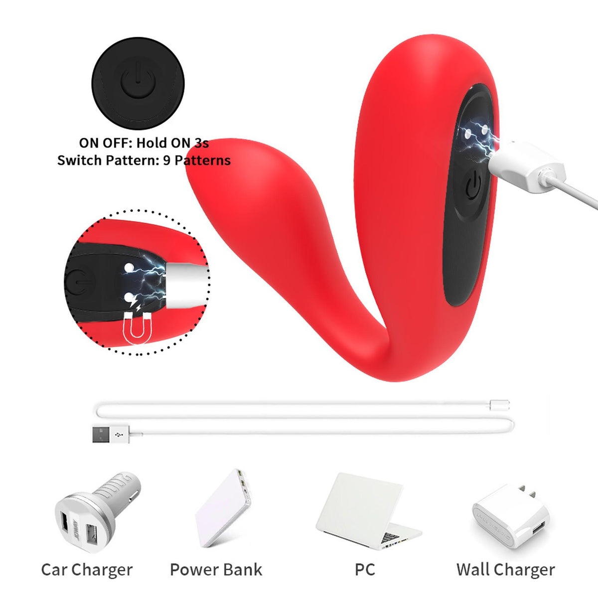 6-Wibrator Ultrasonic Wave silikonowy czerwony USB-6