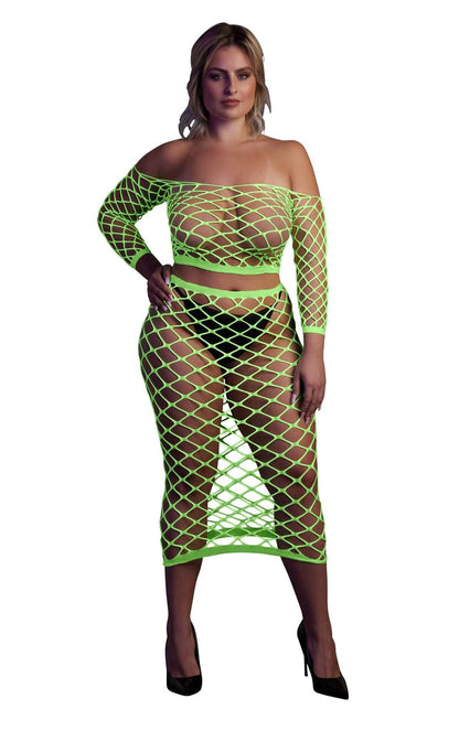 7-Neonowy komplet bielizny Ouch top z rękawem i spódnica XL XXXXL-7