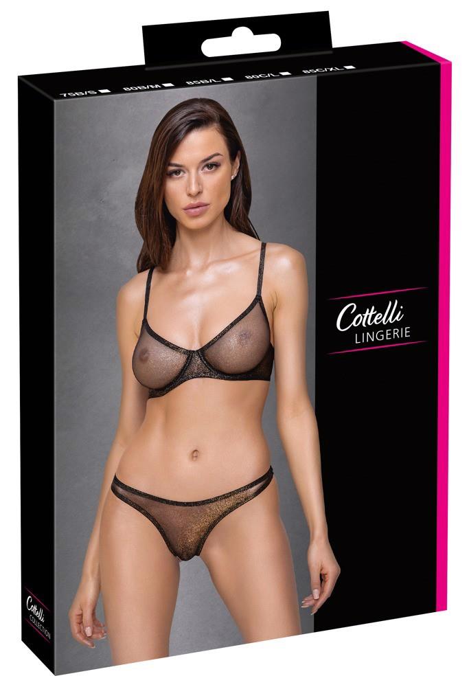 7-Komplet bielizny Cottelli LINGERIE czarny ze złotym brokatem 80C-7