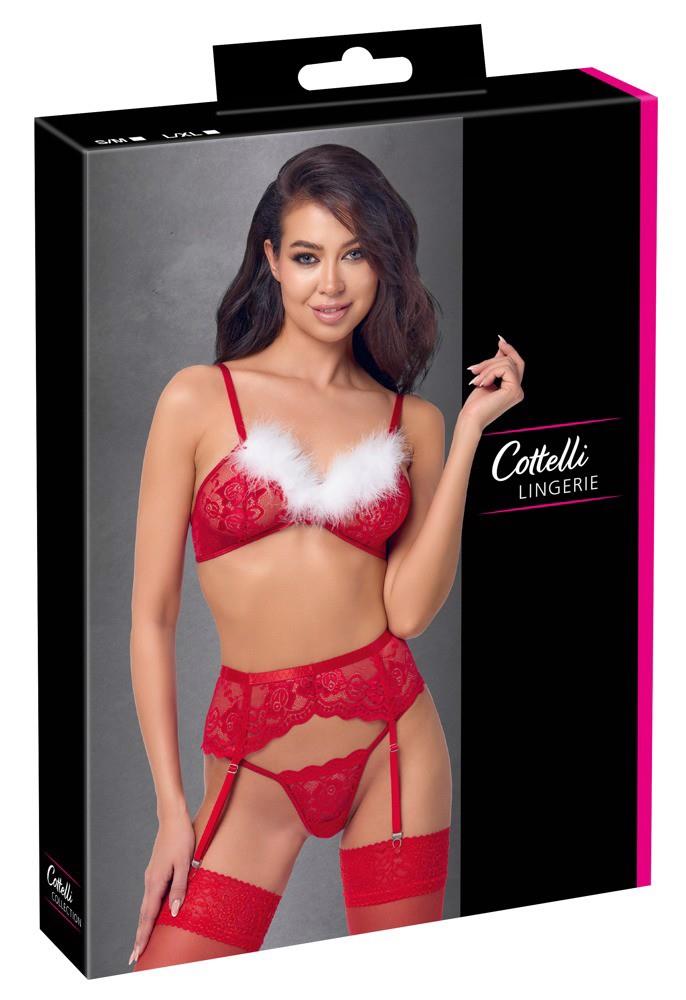 6-Świąteczny komplet bielizny Cottelli LINGERIE czerwony z piórkami S/M-6