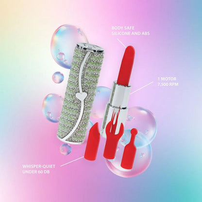 6-Mini wibrator pomadka Loveline zielony z 4 końcówkami USB-6