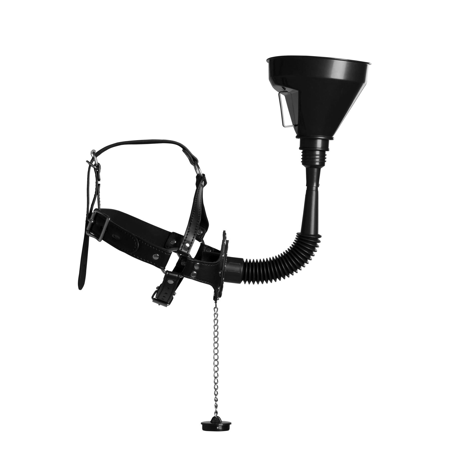 6-Open Mouth Gag Head Harness with Funnel - Black-6