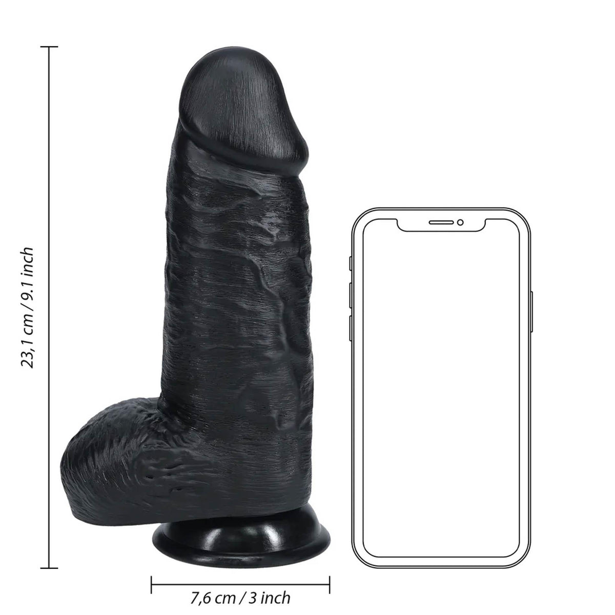 5-Dildo realistyczne RealRock grube z moszną 23 cm czarne-5