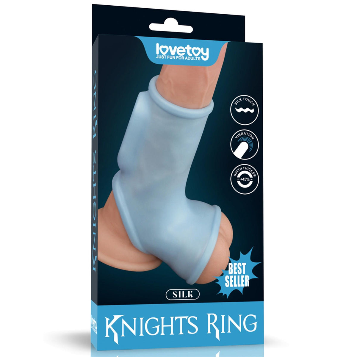 7-Vibrating Silk Knights Ring with Scrotum Sleeve (Blue)-7