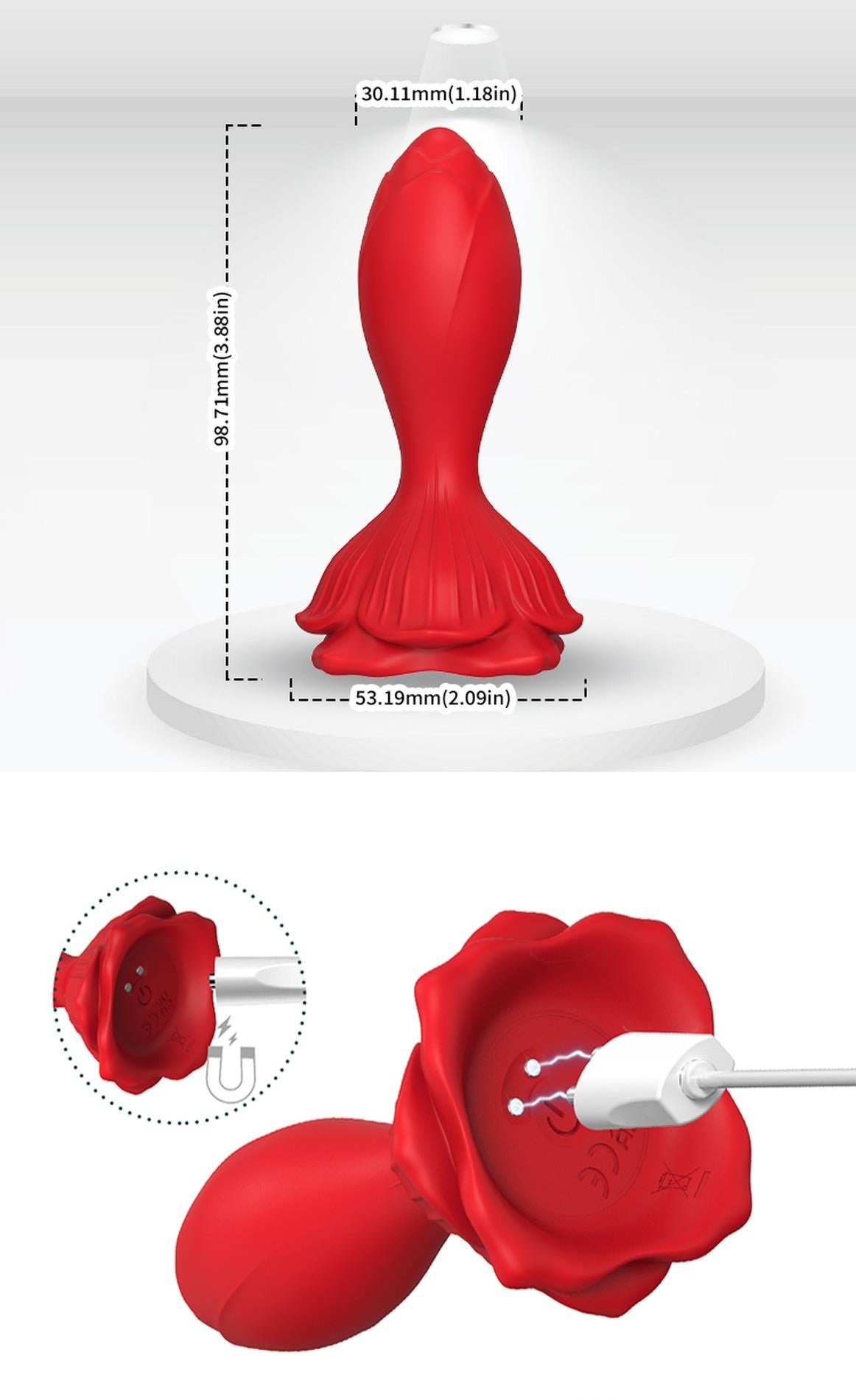 11-Plug analny wibrujący Rosenberg czerwony 9 funkcji USB 10 cm-11