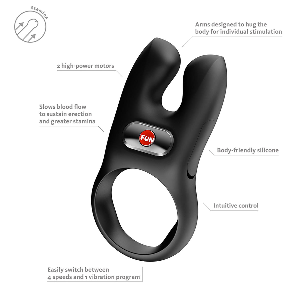 9-Pierścień erekcyjny wibrujący Fun Factory Nos czarny USB 8 cm-9