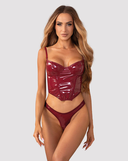 8-Błyszczący lakierowany gorset z stringami Obsessive Redya 2XL/3XL-8