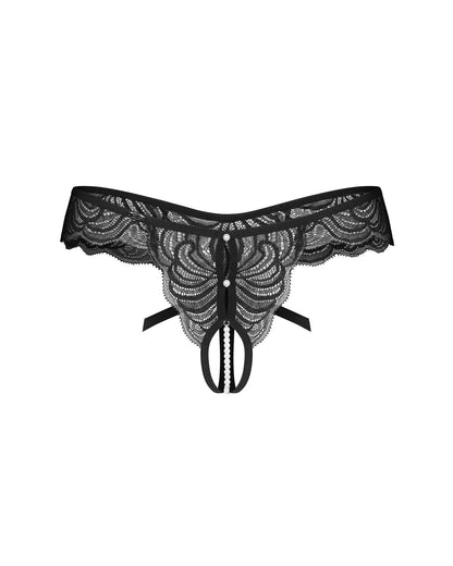 6-Stringi koronkowe otwarte Trinise z perłami Obsessive 2XL/3XL-6
