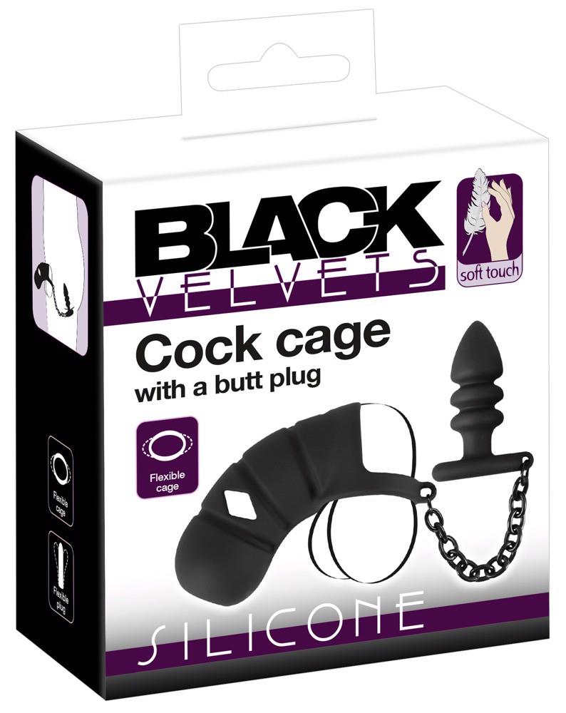 7-Klatka na penisa z plugiem analnym Black Velvets silikonowa-7