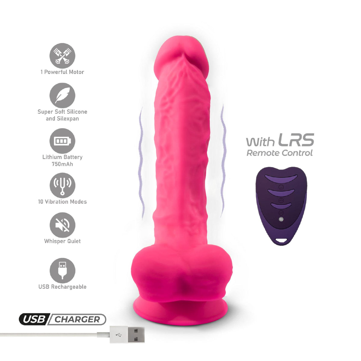 6-Realistyczne dildo wibrujące Silexd różowe 20 cm USB z pilotem-6