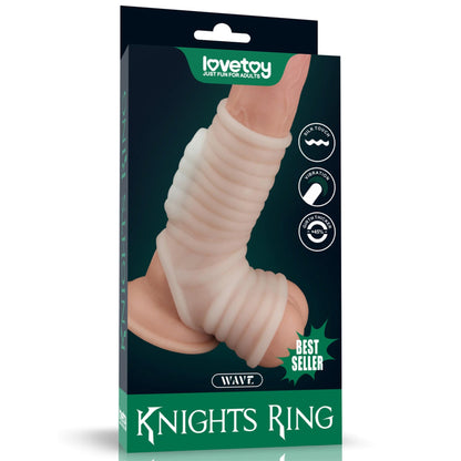 8-Vibrating Wave Knights Ring with Scrotum Sleeve (White)-8
