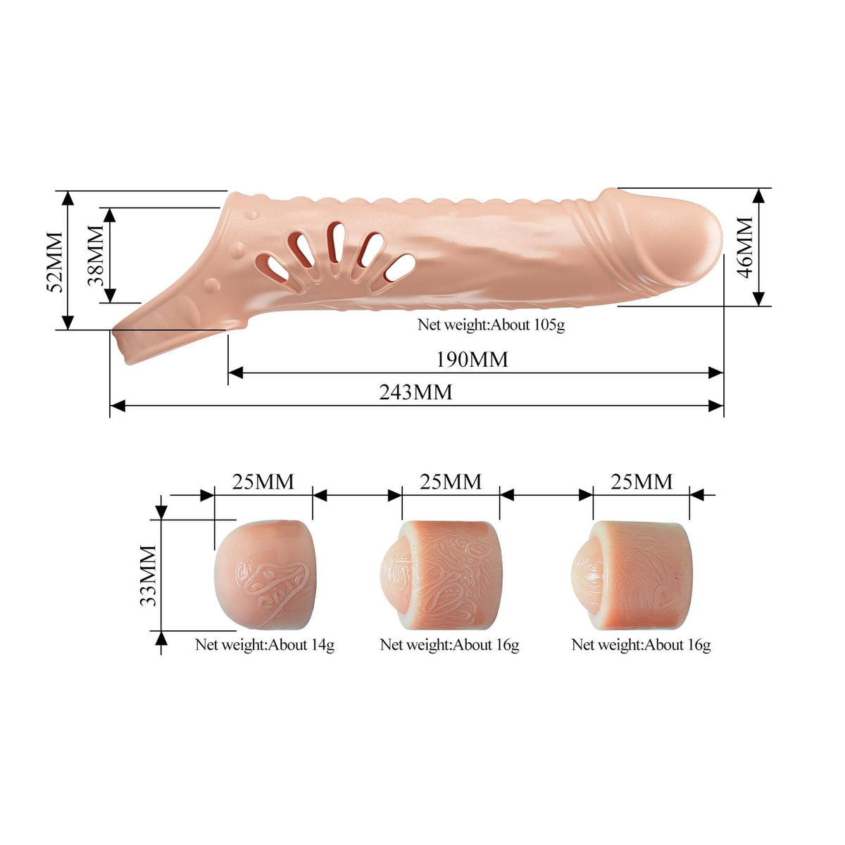 6-Pretty Love - Rękaw na penisa TPE z 3 zdejmowanymi extenderami 2,5 cm-6