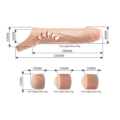 6-Pretty Love - Rękaw na penisa TPE z 3 zdejmowanymi extenderami 2,5 cm-6