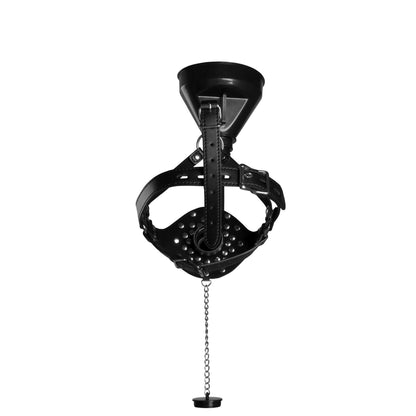 9-Open Mouth Gag Head Harness with Funnel - Black-9