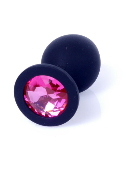9-Korek analny silikonowy MyLove Toys czarny z diamentem średni 8 cm-9