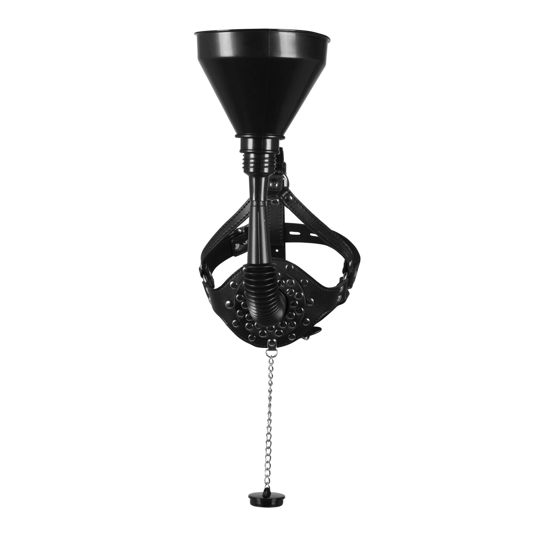 8-Open Mouth Gag Head Harness with Funnel - Black-8