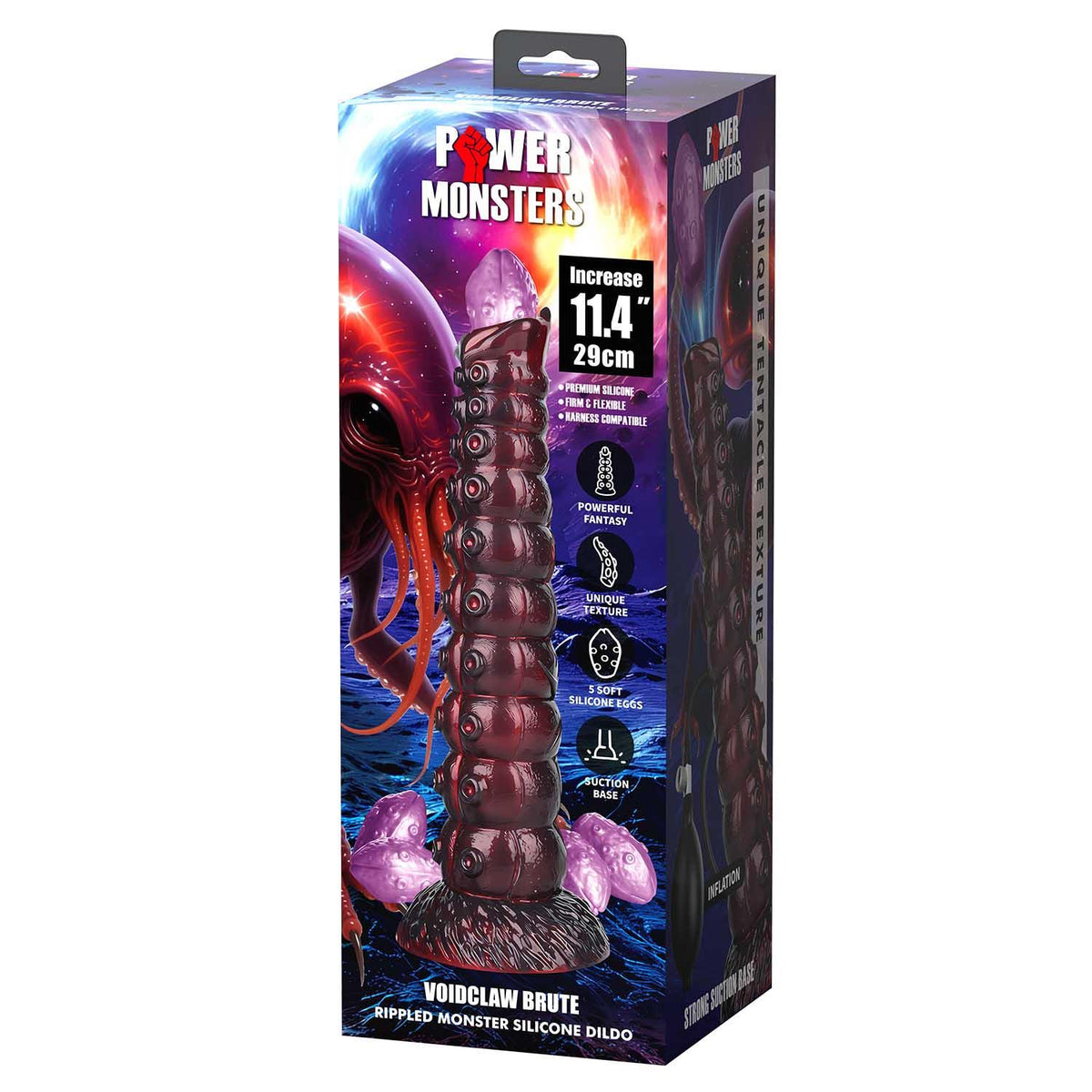 9-Dildo silikonowe pofalowane Power Monsters Voidclaw Brute 29 cm fioletowe-9