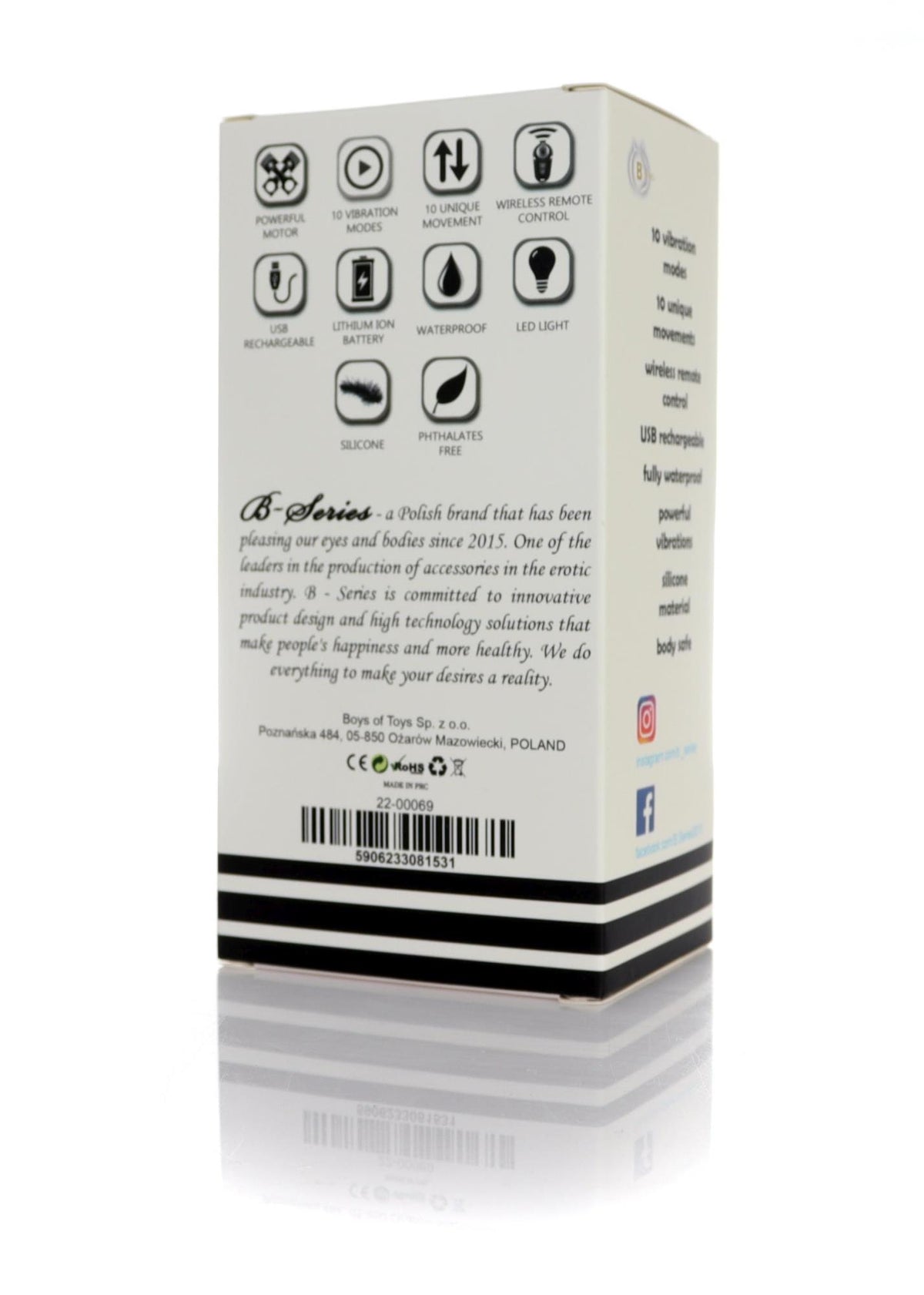 8-Masażer prostaty silikonowy 10 funkcji USB z pilotem B-Series Magic-8