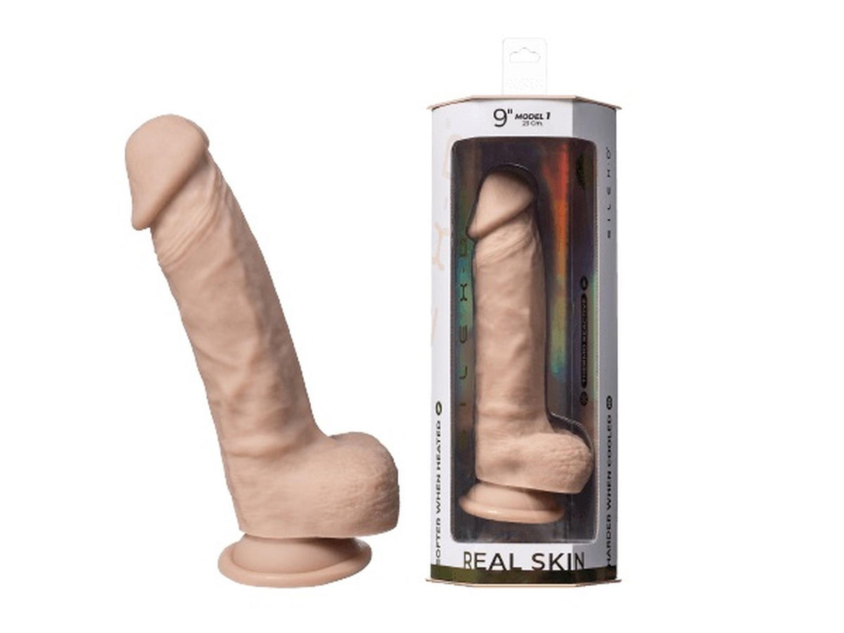9-Dildo realistyczne Silexd Real Skin Model 1 z jajkami 23 cm jasne-9