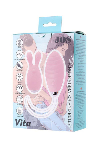 8-JOS VITA Wibrujące jajko na palec z nakładką, pudrowy róż, silikon 8,5 cm-8