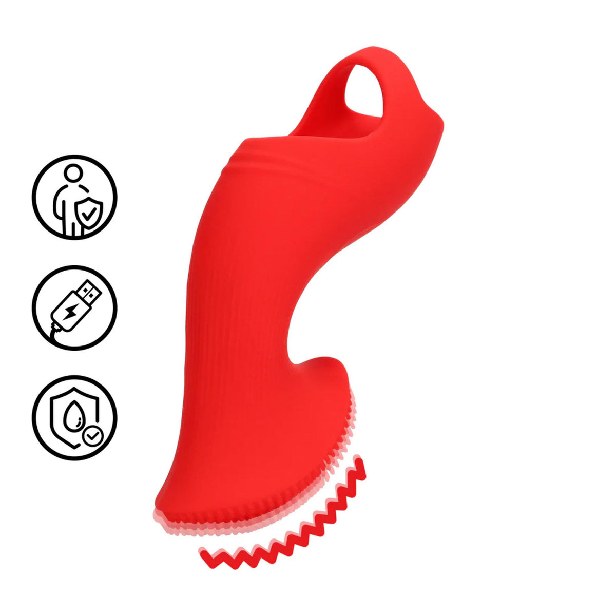 8-Mini wibrator na palec teksturowany Loveline czerwony 12 cm-8