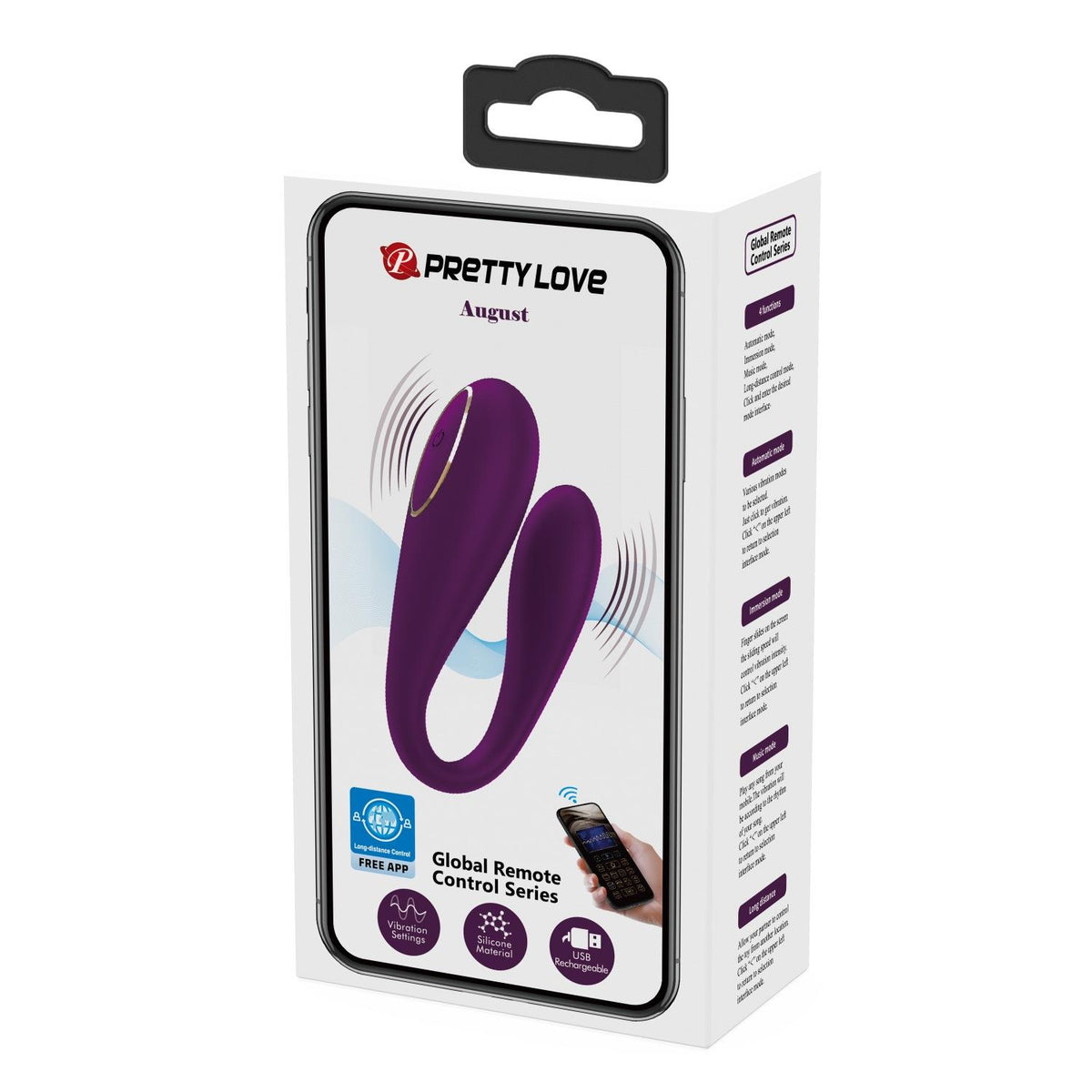 8-PRETTY LOVE - August, Mobile APP Long-distance Control 12 vibration functions, ABS Silicone, USB rechargeable-8