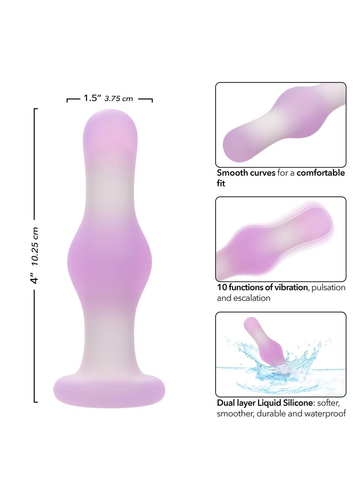 11-Silikonowy wibrujący korek analny Calexotics Lavender Haze fioletowy-11