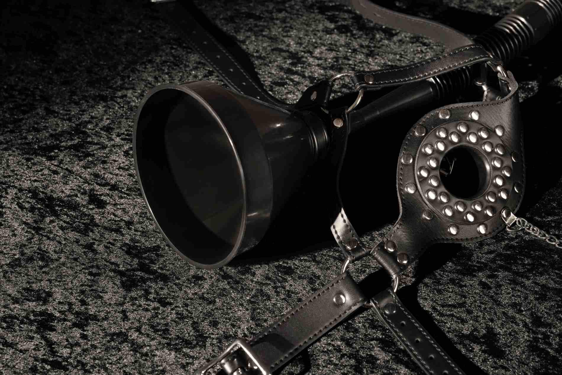 11-Open Mouth Gag Head Harness with Funnel - Black-11