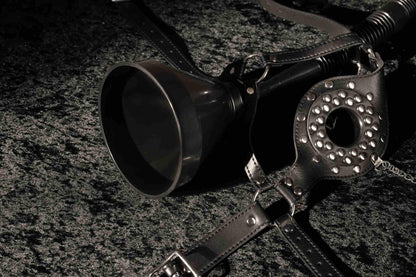 11-Open Mouth Gag Head Harness with Funnel - Black-11