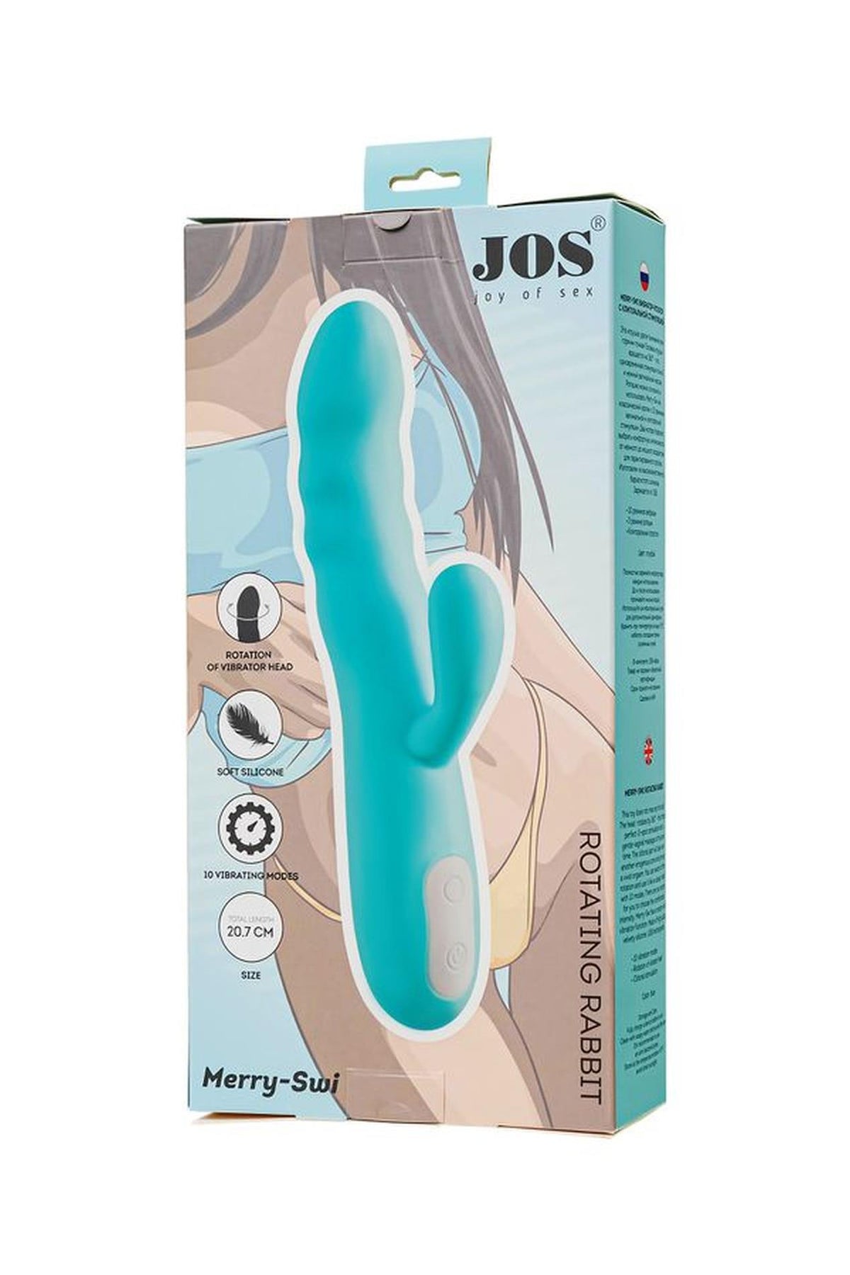 11-Wibrator króliczek rotacyjny JOS MERRY SWI niebieski silikonowy 20.7 cm USB-11